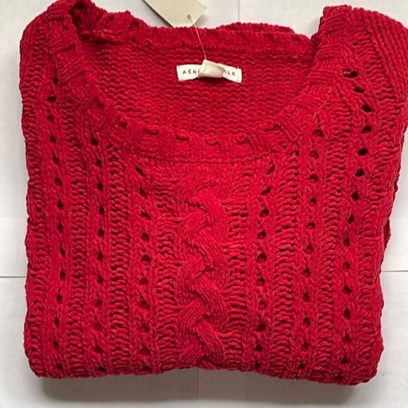 Aeropostale‎ Chunky Knit Sweater Crewneck Size Small Red New - Picture 2 of 4